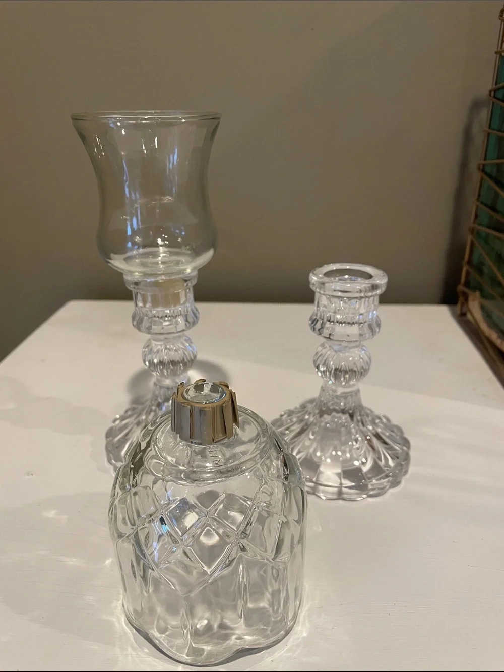 Clear glass candle holders set of 2